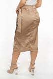 Taupe Satin Wrap Midi Skirt