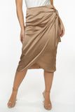 Taupe Satin Wrap Midi Skirt