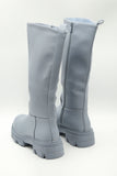 Blue Chunky Sole Side Zip Wellie Boots