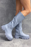 Blue Chunky Sole Side Zip Wellie Boots