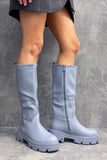 Blue Chunky Sole Side Zip Wellie Boots