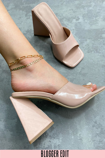 Beige Square Toe Sculptured Block Heel