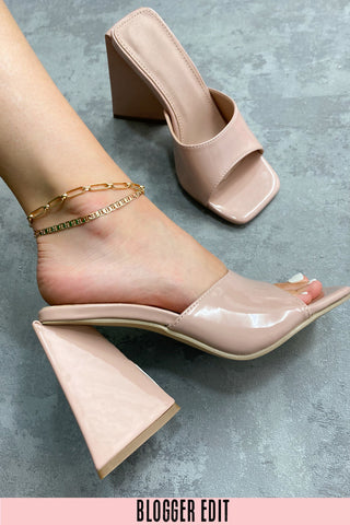 Beige Square Toe Sculptured Block Heel