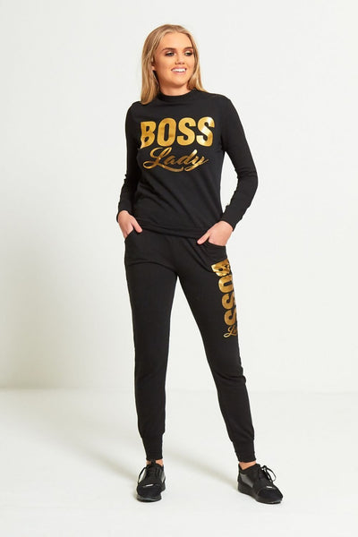 Black Boss Lady Slogan Tracksuit
