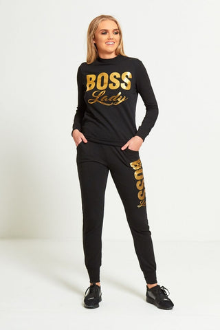 Black Boss Lady Slogan Tracksuit