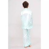 Kids Plain Satin PJ Set With Contrast PIpping