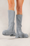 Blue Chunky Sole Side Zip Wellie Boots