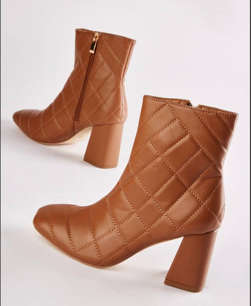 Quilted Block Heel Ankle Boots